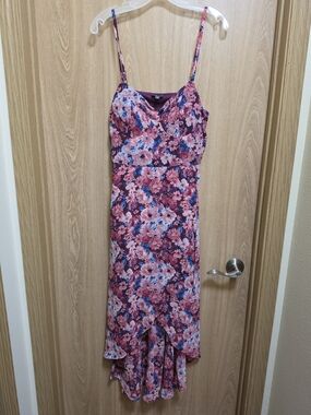 Lily Rose Pink and Blue Floral High-Low Slip Dress